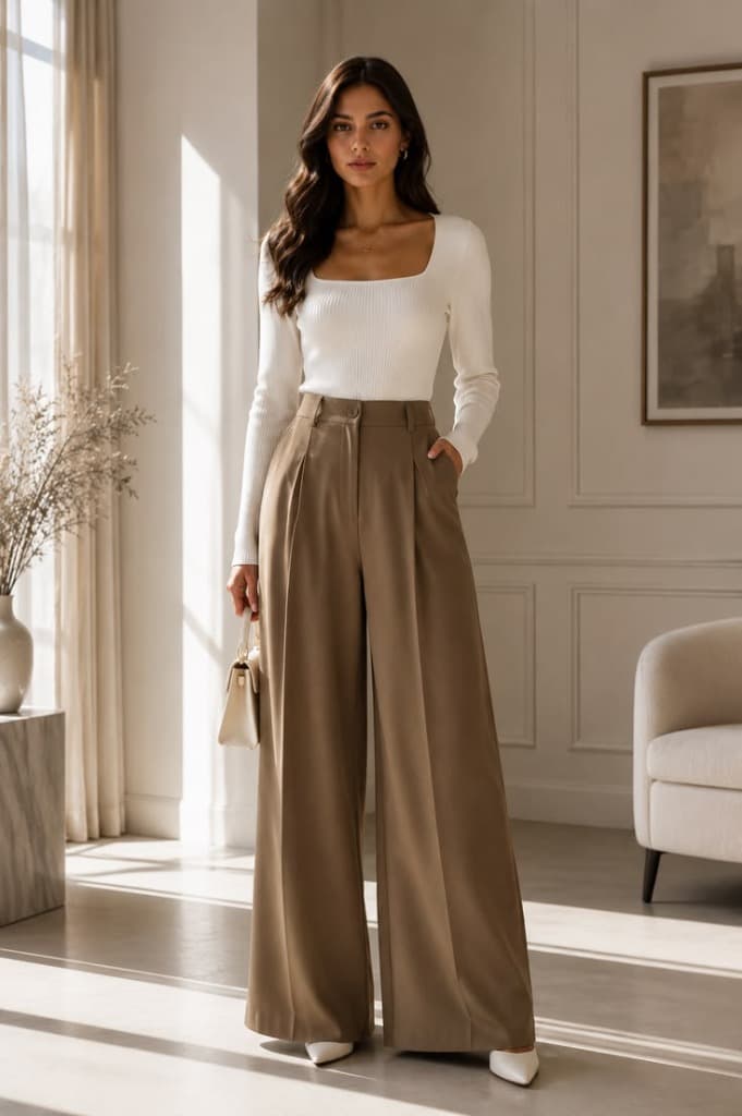 Tailored Pleated Camel Trousers
