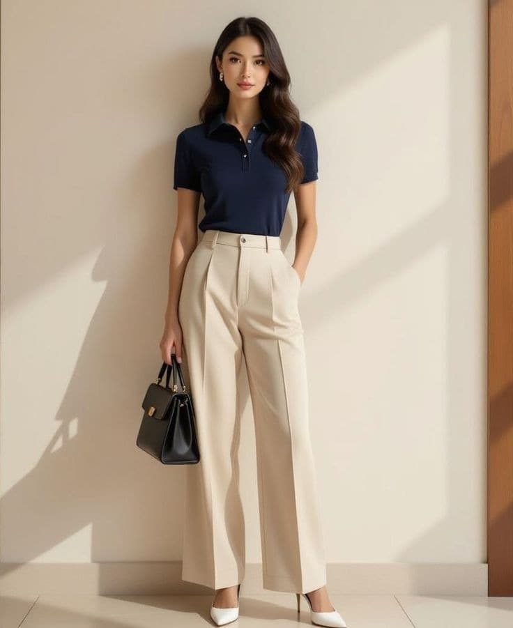 Beige Structured Trousers