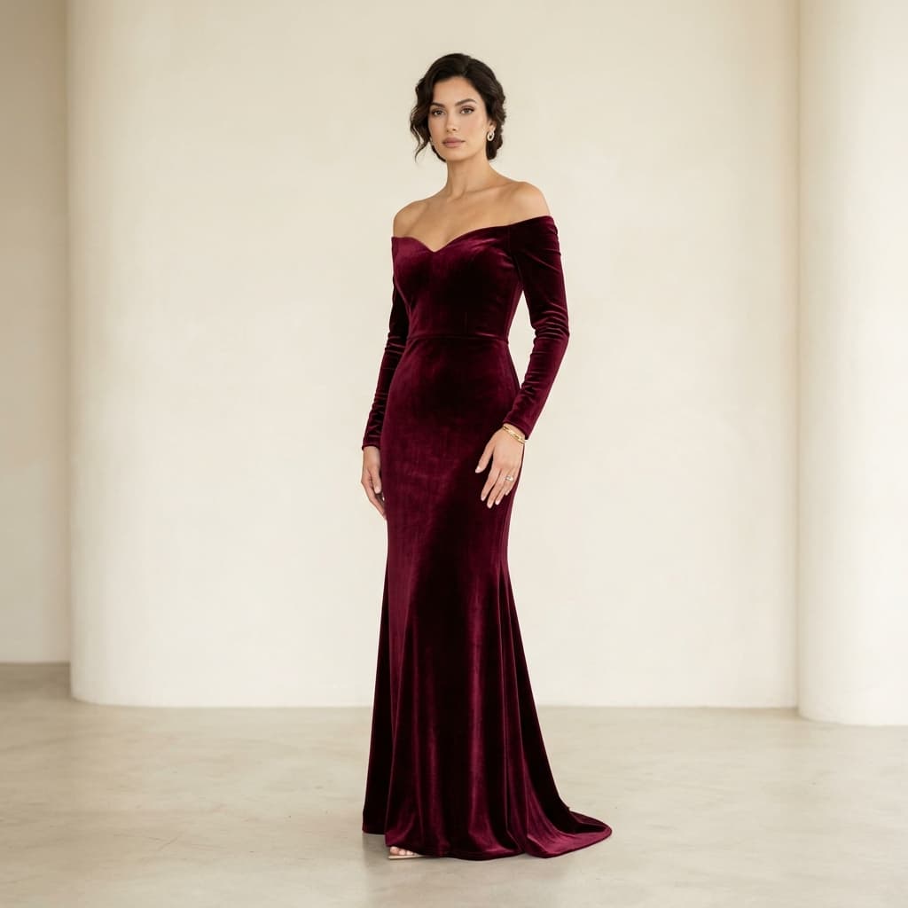 Burgundy Velvet Evening Gown